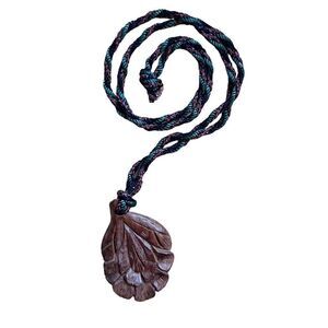 Vintage Made in India By Magda Hand Carved Wooden Floral Rope Necklace